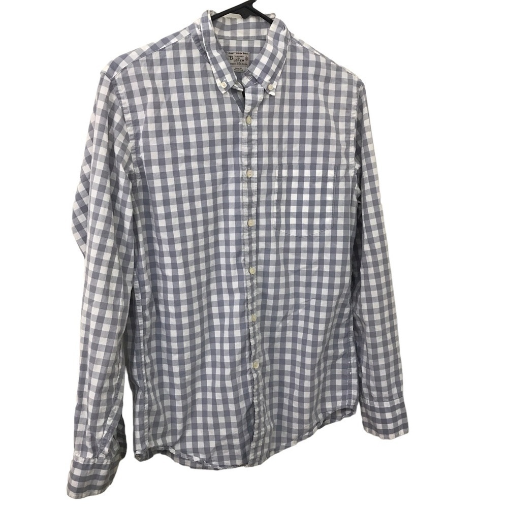 J. Crew mens 100% cotton charcoal blue and white mini checker button down shirt